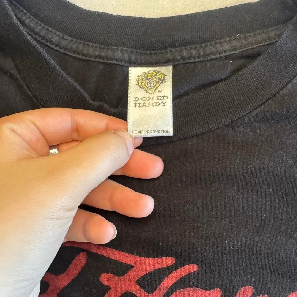 Y2K vintage Ed Hardy lion graphic rhinestone babytee short sleeve top grunge emo - Picture 3 of 8